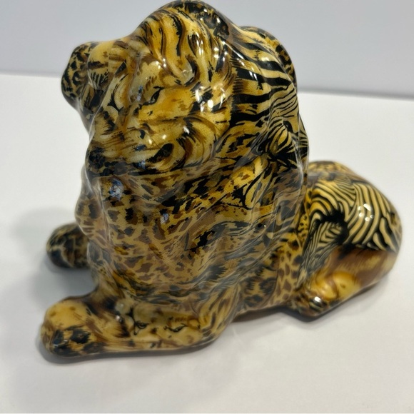 La Vie Ceramic Lion Figurine Sitting Safari Pattern Decoupage Collectible - Picture 3 of 6